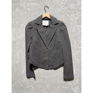 Anthropologie Blazer Jacket Women's Size 0 Gray Fitted Stretch Button Up Cotton‎